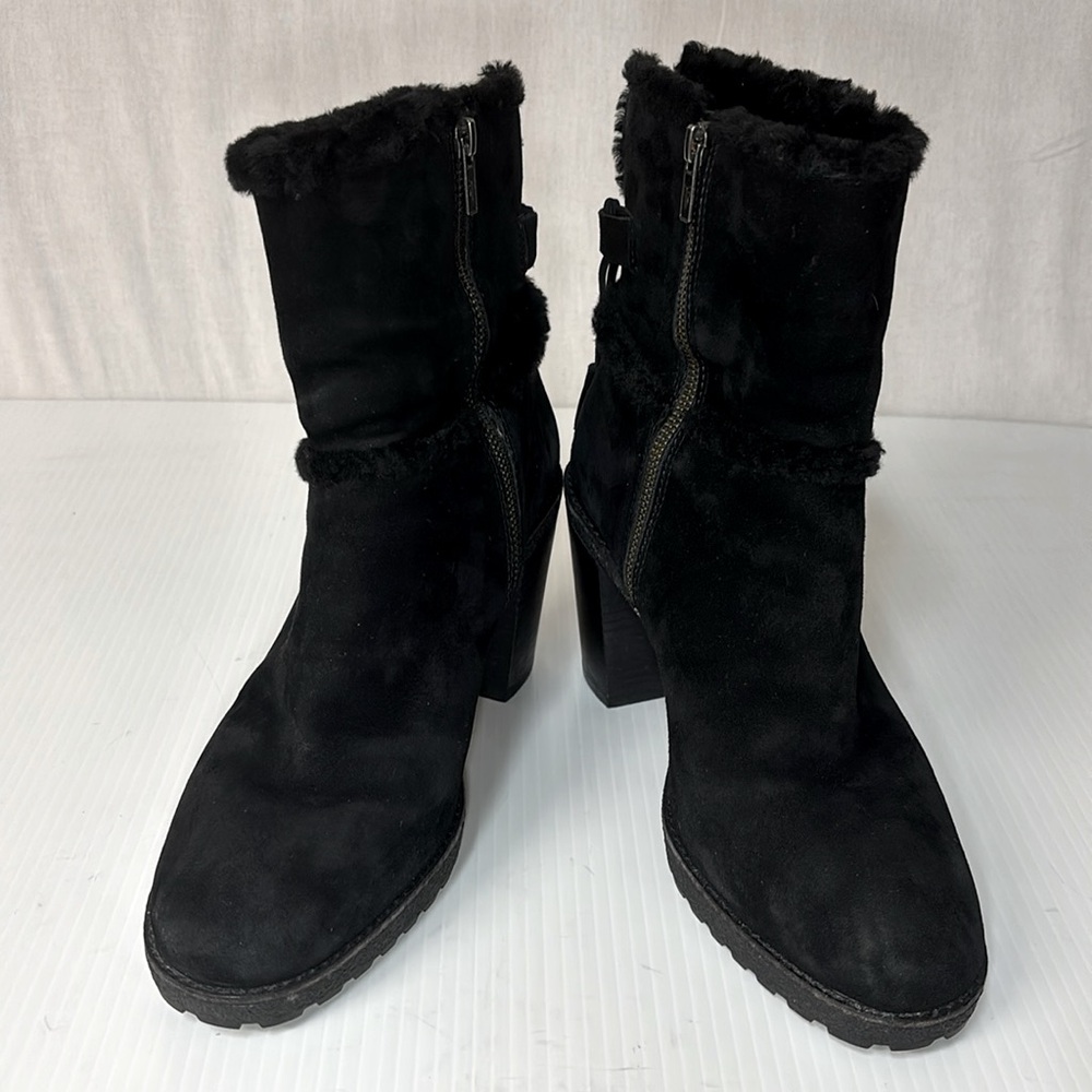 Frye Womens Jen Shearling Water Resistant Black Suede Ankle Boots - Size 10